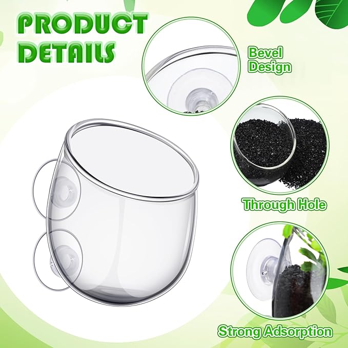 Dandat 8 Pcs Aquarium Plant Holder Pot Clear Glass Aquatic Plant Cup with Suction Cups Aquarium Fish Tank Pots for Aquaponic Cultivation Water Feature Decoration