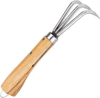 Nisaku NJP957 Nekaki Sanbondume Handheld Triple Claw Cultivator, Japanese Stainless Steel Tine Length 1.5-Inch, 5.5-Inch Polished Wood Handle