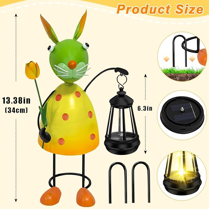 Solar Garden Rabbit Statues with Solar Lights Easter Decor Outdoor Rabbit Figurine Bunny Decor for Home Patio Lawn Yard,Birthday House Warming Gifts for Women, Mom, Grandma