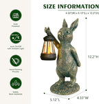 Rabbit Garden Statues with Solar Lantern Bunny Outdoor Resin Sculpture for Patio Yard Lawn Decorations Gifts for Mother’s Day Housewarming Easter