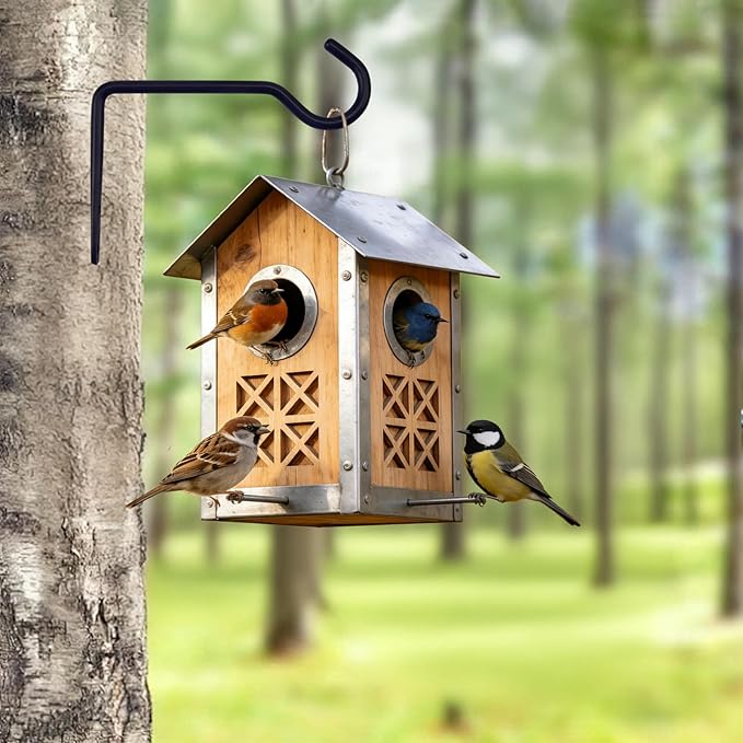 2 Pack Metal Plant Hanger for Wall, Decorative Plant Hooks for Hanging Plants, Indoor Outdoor Wall Plant Holder for Hanging Planters, Bird Feeders Home Decor (Black, 6 in-Straight Hook)