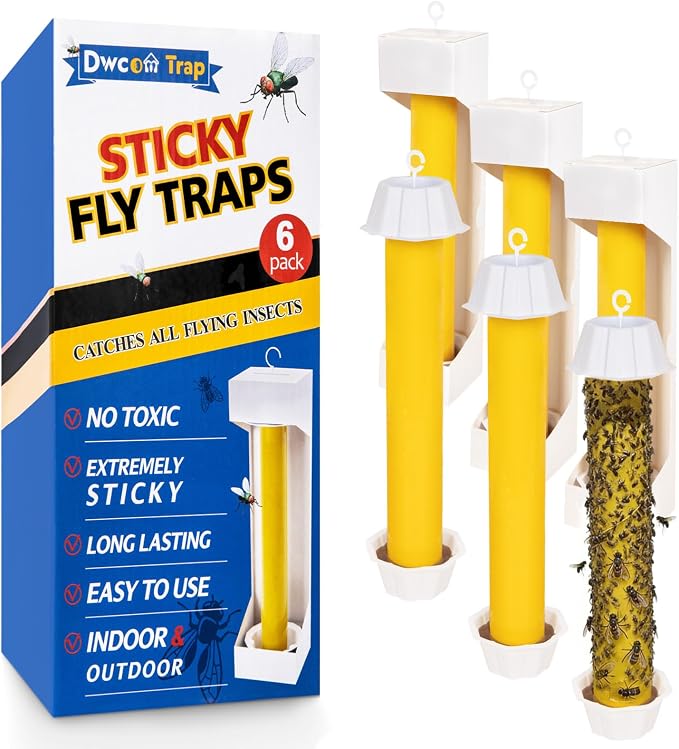 Sticky Fly Traps Indoors & Outdoor 6pk, Fly Stick Catcher Strips for Gnats, House Flying Insect, Super Sticky Hanging Fly Trap Paper Tape Indoor Outdoor