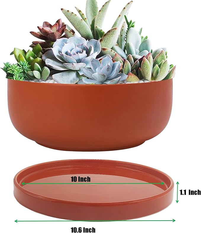 Yukfona Ceramic Plant Saucer Pot Tray 10.7 Inch, Planter Saucers 6 7 8 9 10 11 12 15 Inch, Durable Sturdy Flower Drainage drip Water Tray for Glazed Pots Base (10.7Inch- Red Terracotta)