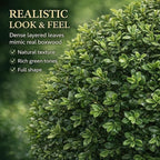 Real Touch Leaves Artificial Topiary Trees, 24" T with 17" W Faux Boxwood, Set of 2 UV Resistant Plants, Decorative Indoor Outdoor Trees with 6"x5" Pots for Home, Office, and Garden Decor