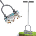 GAINO Manual Lawn Aerator Tool with 15 Spikes, 32"-35" Adjustable T-Handle Aerator for Lawn, Automatic Dirt Ejection Design, Heavy Duty Yard Grass Aerator for Soil Compaction,Gray