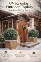 Real Touch Leaves Artificial Topiary Trees, 24" T with 17" W Faux Boxwood, Set of 2 UV Resistant Plants, Decorative Indoor Outdoor Trees with 6"x5" Pots for Home, Office, and Garden Decor