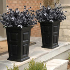 RECUTMS Black Artificial Flowers, 12 Pcs Fake Outdoor UV Resistant Plants Faux Plastic Greenery Shrubs Indoor Outside Hanging Planter Flower Decoration, Garden Decor (Black+White)