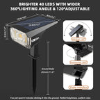 LEREKAM 3 Brightness Modes Solar Outdoor Lights, 360 Degree Adjustable Lighting Angle with 40 LED's, Spotlights Outdoor Waterproof Auto On or Off Solar Garden Lights 8 Pack