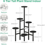 6 Tier Corner Plant Stand Indoor Outdoor, Tall Large Plant Shelf for Multiple Plants, Tiered Flower Pot Holder, Metal Display Plant Shelves for Living Room, Balcony, Patio, Garden (Black)GPS514B