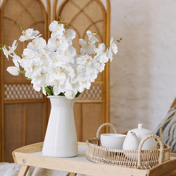 6 Pcs Artificial Orchid Stems 33.5" Tall 9 Large Petals Fake White Phalaenopsis Flower Arrangements for Home Wedding Living Room Table Centerpiece Office Table Decor White