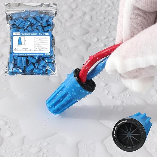 Lenporl 50PCS Waterproof Wire Electrical Connectors 22AWG-8AWG,Outdoor Seal Electrical Twist Nuts Caps Cable Terminal Connector for Landscape Light, Irrigation Valves, Wet Location Installation