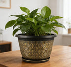 Nooulap 8 Inch Plant Pots, 4 Pack Flower Pot Outdoor with Drainage Holes & Trays, Retro Antique Imitation Decorative Garden Plastic Planters Pots for Plants Indoor Sets for Houseplants