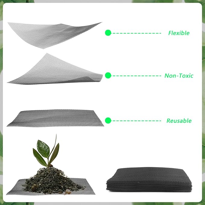 10 PCS Flower Pot Hole Mesh Pad, 8×12inch Squares Drainage Hole, Plant Pot Drainage Mat, Plant Potting Mat to Prevent Soil Loss, Gardening Gifts for Friend