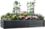 Metal Raised Garden Bed 8x4x1.5Ft Tall Outdoor Large Metal Galvanized Planter Boxes Kit for Vegetables, Flowers and Herbs,Garden Beds with 2Pcs Tomato Cage 1Pc Gloves,Black