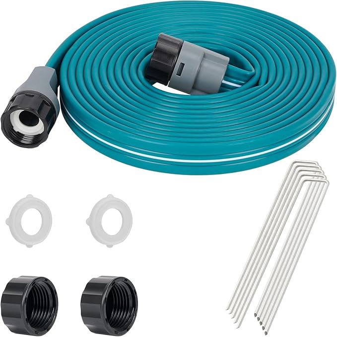LINEX Sprinkler Soaker Hose 15 ft for Garden Lawn Watering Hose with Stakes