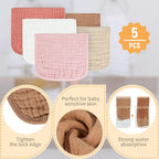 MIGIOL Baby Burp Cloths 100% Cotton Newborn Muslin Burp Cloths 10x20 inches Baby Essentials (5, Pink & Coffee)