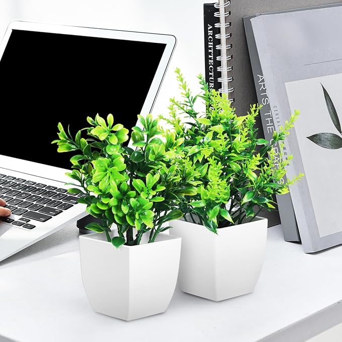 Totority Faux Potted Plants Set of 4 Realistic Artificial Greenery Table Centerpieces for Home Office Decor Indoor Low Maintenance Plant Decorations 7.48X5.90X1.96 Inch