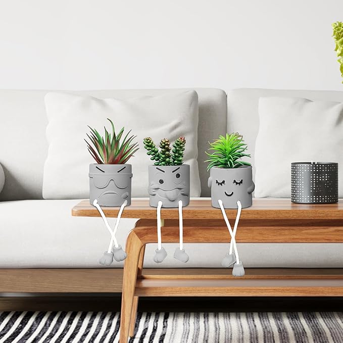 Zerzsy 3 Pack Faux Plants Small Artificial Succulents, Fake Plant Modern Farmhouse Decor, Mini Plants Succulent Pots Bathroom Decor, Office Desk Accessories