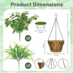 Artificial Hanging Plants with Basket, 5 PCS UV Resistant Fake Outdoor Greenery, Faux Grape Leaves for Home Garden Patio Front Porch Yard Decor
