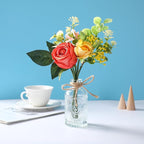 AFRITEE Artificial Flowers with Small Vase - Orange Potted Fall Rose Floral Arrangements Artificial with Small Vase for Home Living Office Wedding Coffee Centerpiece Table