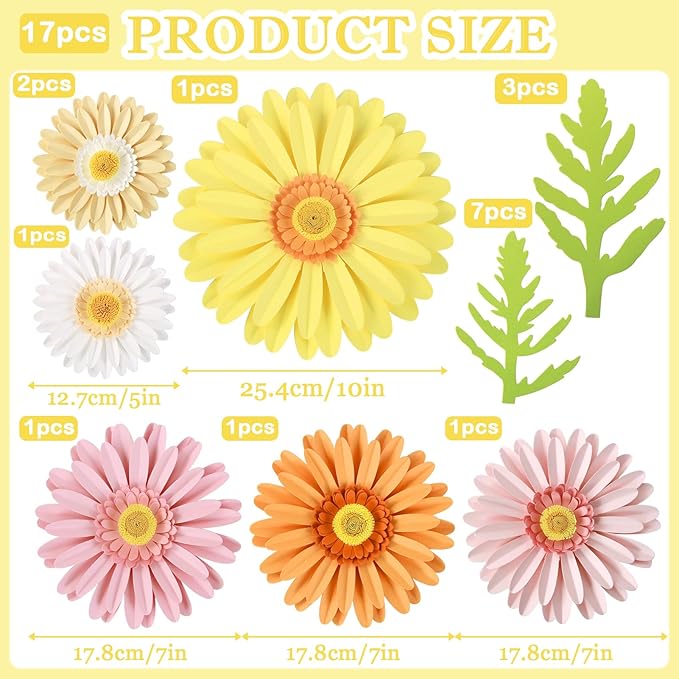 PAPER JAZZ Daisy Giant Paper Flower Wall Decor, 3D Large Flower Party Decoration, Artificial Flower for Classroom, Pink and Yellow Flowers for Bulletin Board, Office,Living Room, Bedroom.