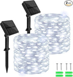 cshare Solar Fairy Lights Outdoor Waterproof,39.4ft 120LED Solar String Lights for Outside 8 Modes 2 Packs for Patio Backyard Garden Wedding Deorations Cool White