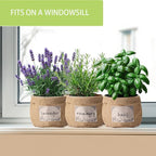 10 Sets herb pots for Indoor Plants,5 inch Clear Plastic Plant Pots with Drainage and Saucer,herb planters with Vintage Decorative Burlap Flower-Pot Cover for Windowsill, Kitchen, Balcony