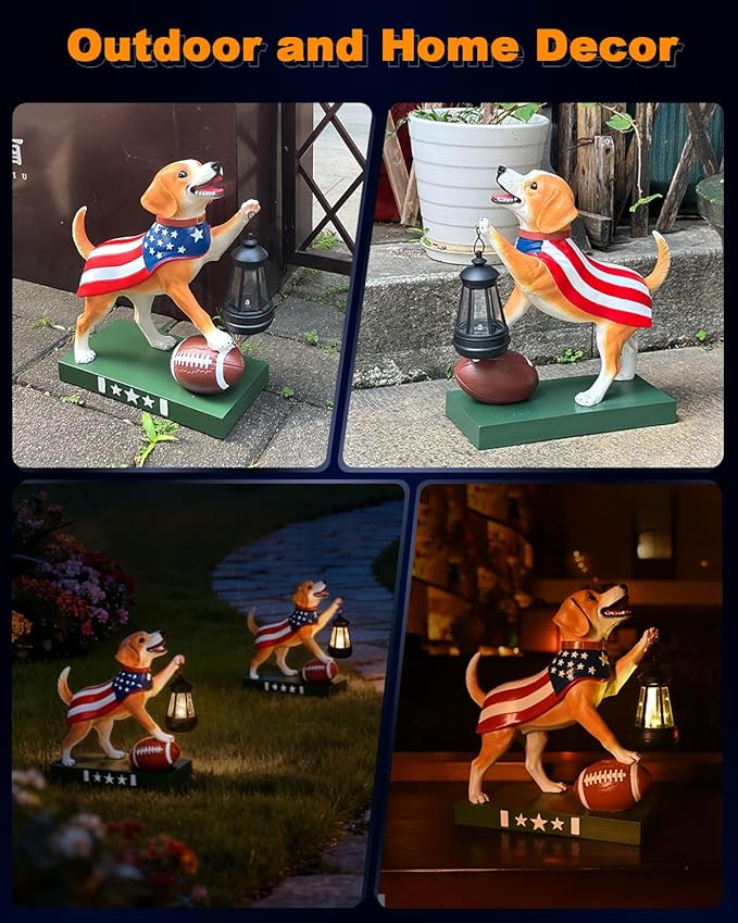 Cute Solar Dog Garden Statue with Lantern Light, 11 Inch Resin Dog Figurine Outdoor Decor, Outdoor Statues for Yard Lawn Porch Patio Balcony Home House, Unique Gift for Mom Grandma Dog Lovers Dad