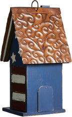 Glitzhome 12.25" H Patriotic Solid Wood Hanging Birdhouse for Outside, Decorative Pet Cottage Villa Distressed Wooden Bird House with 3D Star for Garden Patio Backyard