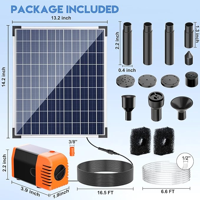 Antfraer 25W Solar Pond Pump, Solar Water Fountain Pump with 320GPH Adjustable Flow, Solar Water Pump with 7 Nozzles, 6.6ft Tubing, Dry Run Protection for Garden, Ponds, Waterfall, Fountain