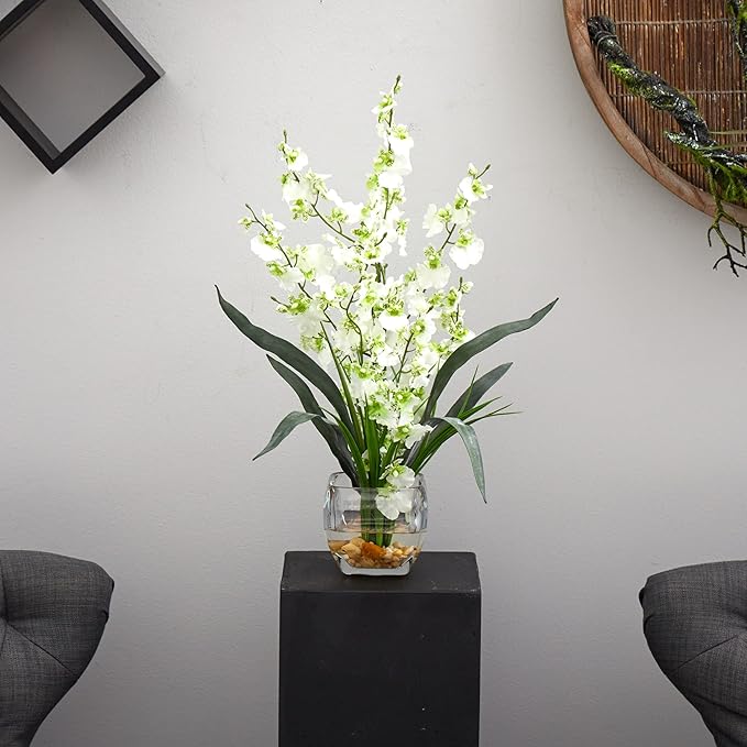 Nearly Natural Dancing Lady Orchid Liquid Illusion Silk Flower Arrangement