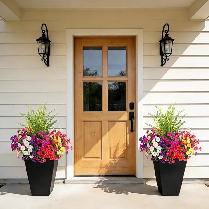 Artificial Flowers Fake Plants for Outdoors Decoration, 12 Bundles Silk Morning Glory with Boston Fern Realistic UV Resistant Faux Spring Flowers for Outside Planter Yard Patio Garden Home Indoor Urn