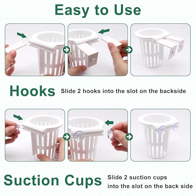 2PCS Upgraded Large Aquarium Plant Holder with 1.57" Extension Hooks and Suction Cups, Aquatic Plant Holder for Fish Tank Aquaponic Plants Cultivation and Aquascape Accessories (White)