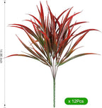 Ivydale 12Pcs Artificial Plants Outdoor Fake Plastic Grass Fall Decoration UV Resistant Faux Greenery Stems Bushes Outside Fake Plants for Planters Patio Porch Window Garden Home Decor