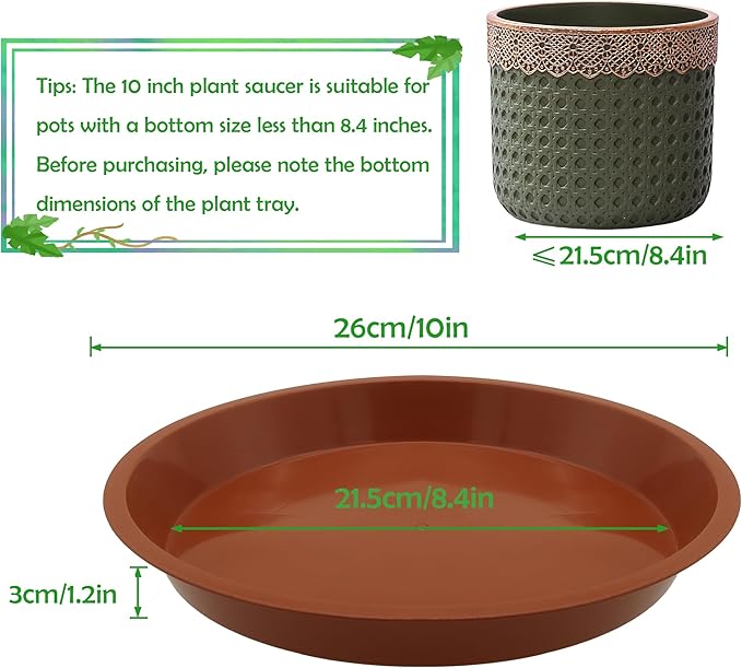 6 Pack 10 Inch Round Plant Saucers for Less 8.4 Inch Pot Indoors Outdoors Plant Trays for Pots Planter Saucer Plastic Plant Drip Tray Planter Water Tray for Potted Plants (Terracotta, 10"(6pcs))