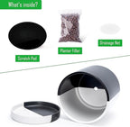 D'vine Dev 10 Inch Ceramic Planter Pot with Drainage Hole and Saucer, Indoor Cylinder Round Planter Pot, Split Monochrome Black & White, 94-O-E-0