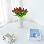 Mandy's Burnt Orange Artificial Tulips Flowers Centerpiece, 13.5" Lifelike PU Fake Floral Stems 20pcs for Kitchen Island & Dining Table, Spring Decor for Easter