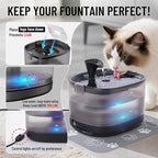 Veken Cat Water Fountain with Detachable Tank & Secure Clips, 6 Filters & Sponges, Easy to Clean & Assemble, 85oz/2.5L Quiet Pet Drinking Dispenser with LED Light for Cats, Dogs and Small Pets, Black