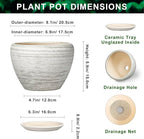Indoor Plant Pots 8 Inch - Ceramic Plant Pots with Drainage Hole and Saucer, Large Flower Pot for Indoor Plants Outdoor, Round Planters, Garden Decor, Gifts for Plant Lovers, Textured Grey