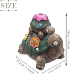TERESA'S COLLECTIONS Garden Decor, Turtles Garden Decor, Family Tortoises with Solar Light, Waterproof Resin Garden Statue, Turtles Gifts Birthday Gifts for Women Mom