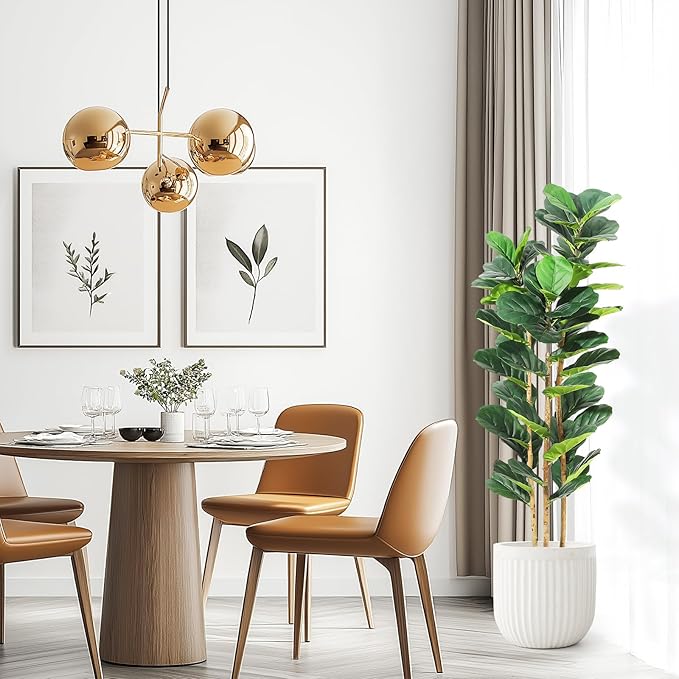 5FT Artificial Fiddle Leaf Fig Tree - Faux Rubber Tree with White Pot - Tall Fake Floor Plant with 56 Leaves - Artificial Plant for Home Decor Indoor Office Living Room