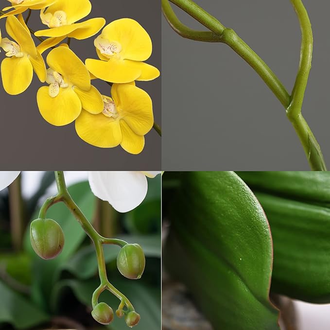 FagusHome 32 Inch Artificial Phalaenopsis Flowers 6 Pcs Artificial Orchid Flowers Stem Plants for Home Décor (Yellow)
