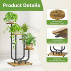 iDavosic.ly 4 Tier Plant Stand Indoor, Corner Tiered Multiple Flower Holder Shelf with Wooden Trays, Orchid Display Metal Rack for Patio Porch Living Room Balcony Outdoor, Modern Black & Rustic Brown