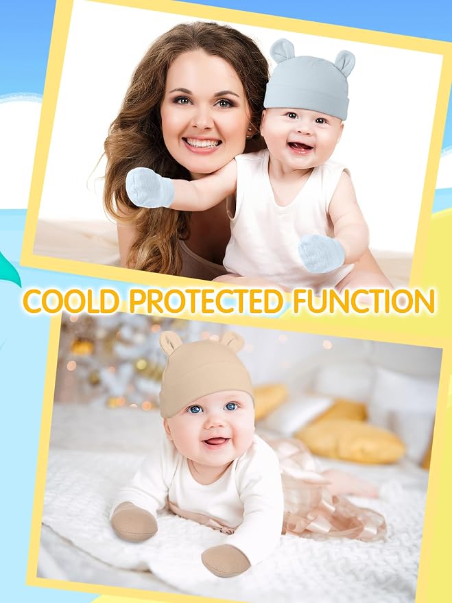 Geyoga 12 Pieces Newborn Hat Mittens Gloves Set Baby Boys Girls Cotton Baby Beanie for 0-12 Months