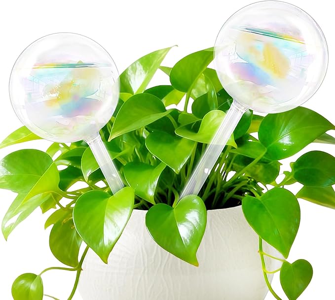 Pynqdfu 2 Pcs Plant Watering Globes,Colorful Rainbow Gradient Glass Watering Devices,Self Watering Planter Insert Plant Accessories for Indoor Outdoor,Home Garden,Flowerpot,Hanging Plants