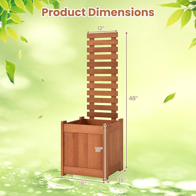 HAPPYGRILL Raised Garden Bed with Trellis, Outdoor Elevated Planter Box w/Trellis, Open-Ended, for Climbing Plant Vine Flower Vegetable, Freestanding Privacy Planters for Patio Yard, 16"x16"x48" (1)