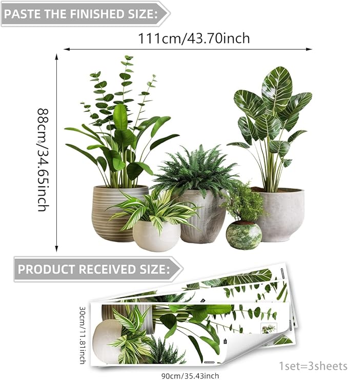 iMagitek Large Green Plant Wall Decals Tropical Leaves 3D Potted Plant Wall Stickers for Living Room Bedroom Home Wall Decor 43.7x34.65inch