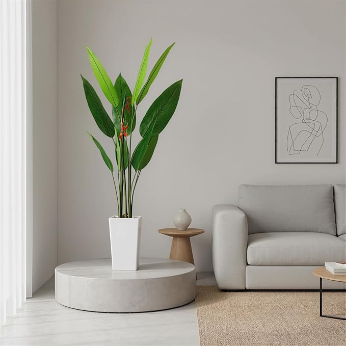5.7FT Artificial Bird of Paradise Plant, Faux Evergreen Tropical Floor Plant in White Tall Planter, Decorative Banana Tree Indoor for Home Living Room Entryway Porch Office