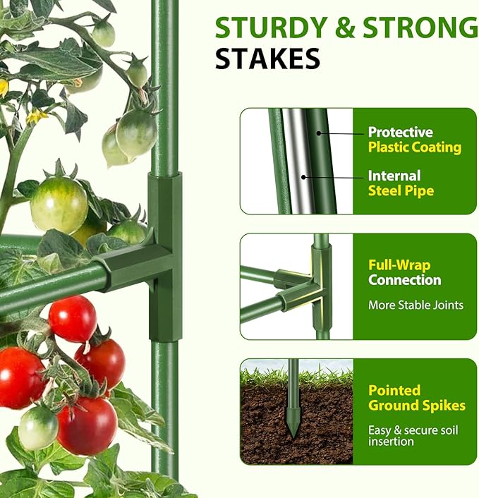 Suntee 3 Pack Tomato Cage with 20 Gallon Grow Bags, 48 Inch Tomato Cages for Garden Patio Balcony, Adjustable Height Tomatoes Plant Support for Climbing Vegetables Plants Flowers