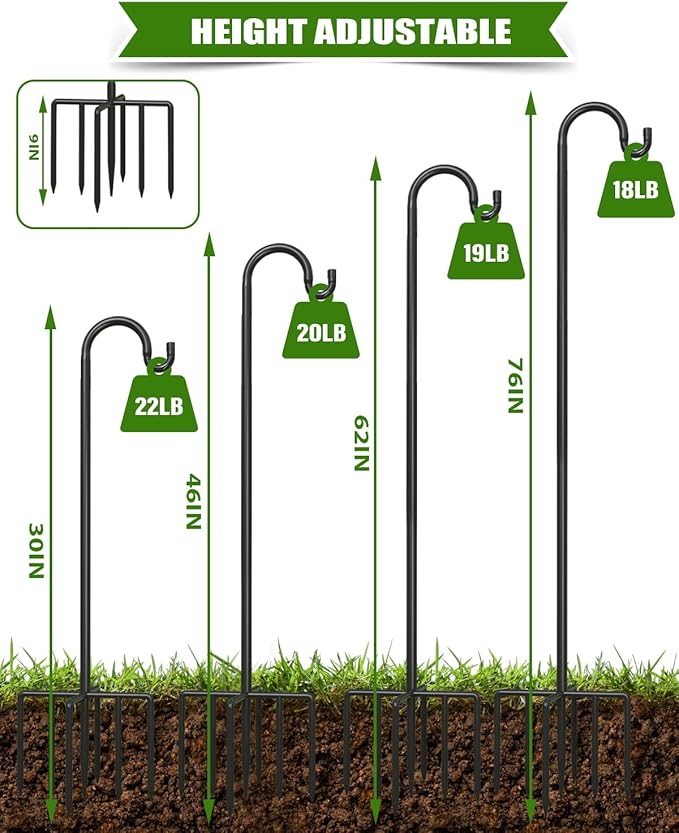 1Pack 76 Inch Adjustable Shepherds Hooks for Outdoor, Heavy Duty Shepherds Hook for Bird Feeder with 7 Prongs Base, Metal Plant Hanger Pole for Hanging Baskets, Lanterns, Hummingbird Feeders
